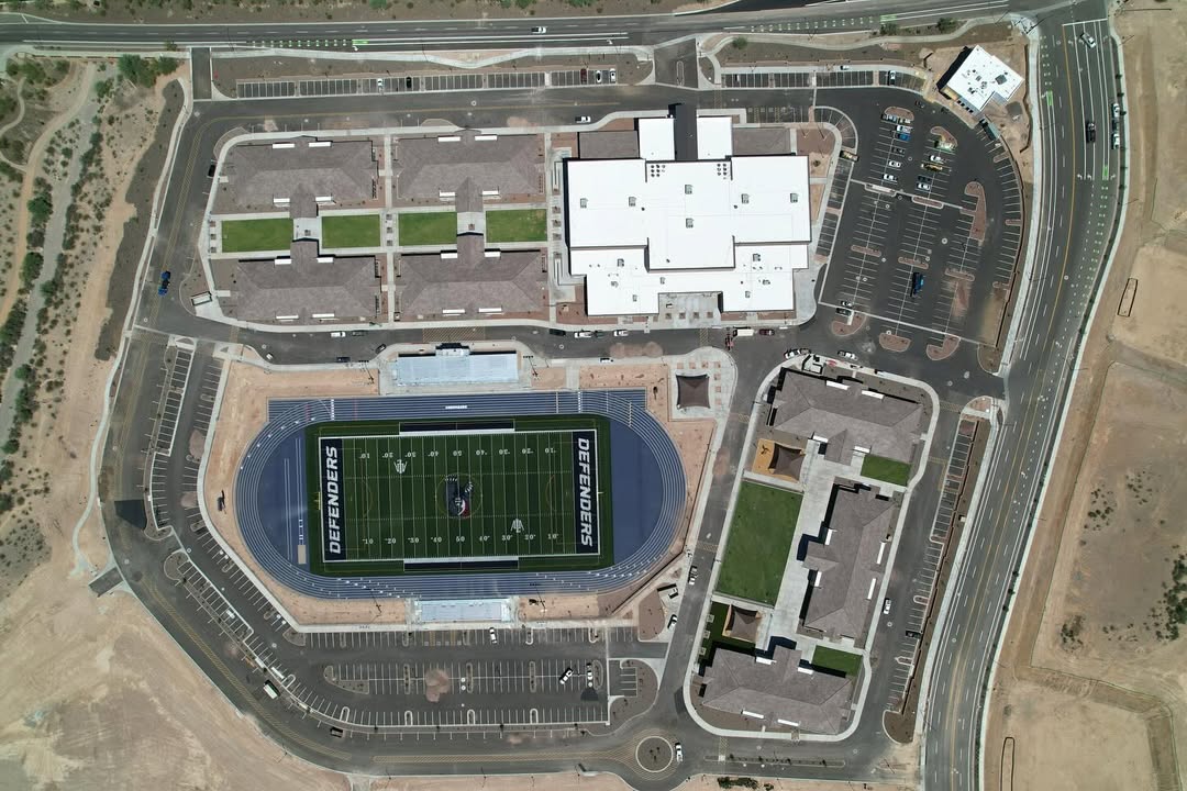 Aerial of completed school campus sitework in Peoria